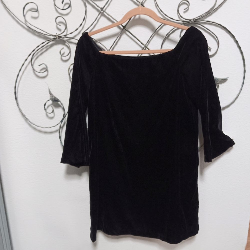 ZARA BASIC velvety black off-shoulder dress, M